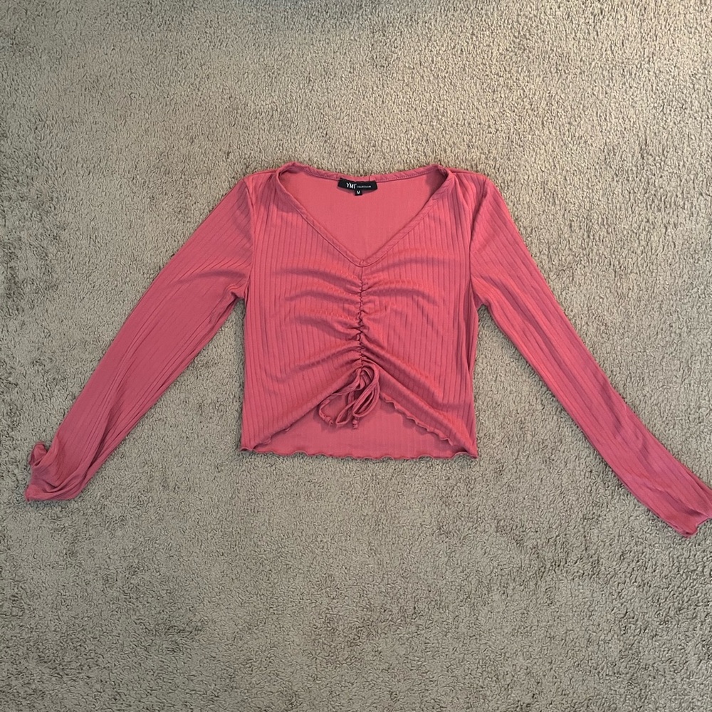 Pink Long-sleeve Crop Top